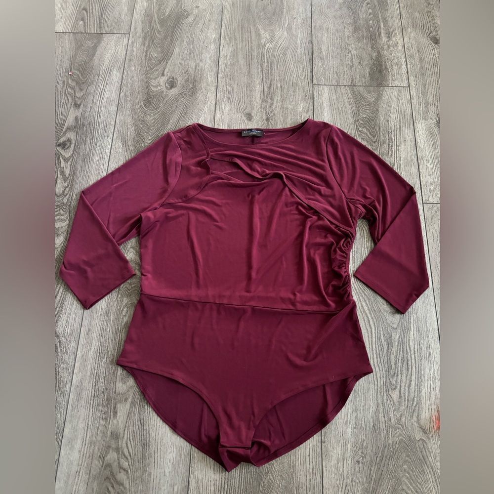 Lane Bryant Burgundy Long Sleeve Bodysuit